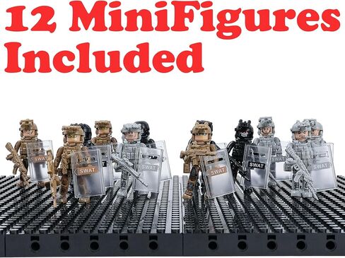 12PCS Military SWAT Building Blocks Minifigures Set, Special Forces Soldier Figures with Weapons & Armor, Army Combat Team Toys for Kids, Gift for Boys in Kuwait
