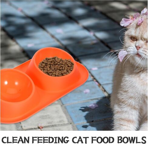 Double PET Food Bowls Plastic Cat Feeder with Non Slip Raised Stand in Saudi Arabia