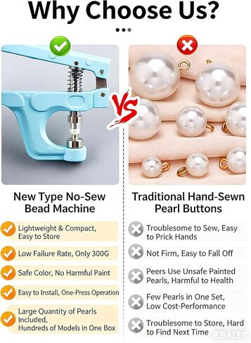 Pearl Setting Machine Kit with 700 Pcs Cream/White Pearl Beads & 700 Pcs Rust-Proof Rivets - 5 Sizes Hand Press Bead Setter Tool for DIY Clothing, Hats, Bags, Fabric Embellishment & Craft Projects in Kuwait