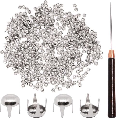 SWZHAI 500Pcs 8mm Round Studs for Clothing, Silver Metal Four-Pronged Studs and Spikes, Punk Style Rivets for Clothing Decoration Pet Collars Jackets Bags in Saudi Arabia