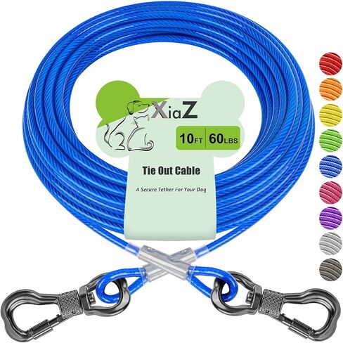 XiaZ Dog Tie Out Cable, Heavy Duty Dog Chains for Outside with Lockable Hook, Pet Runner Cable Leads for Yard, Dogs Line Tether for Small Medium Dogs Up to 60 LBS (10FT, Blue) in Kuwait