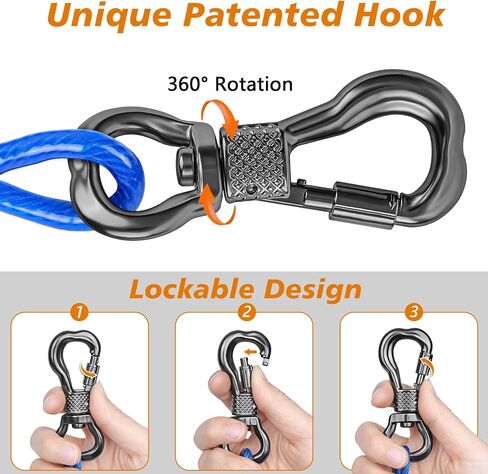 XiaZ Dog Tie Out Cable, Heavy Duty Dog Chains for Outside with Lockable Hook, Pet Runner Cable Leads for Yard, Dogs Line Tether for Small Medium Dogs Up to 60 LBS (10FT, Blue) in Kuwait