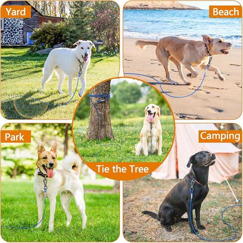 XiaZ Dog Tie Out Cable, Heavy Duty Dog Chains for Outside with Lockable Hook, Pet Runner Cable Leads for Yard, Dogs Line Tether for Small Medium Dogs Up to 60 LBS (10FT, Blue) in Kuwait