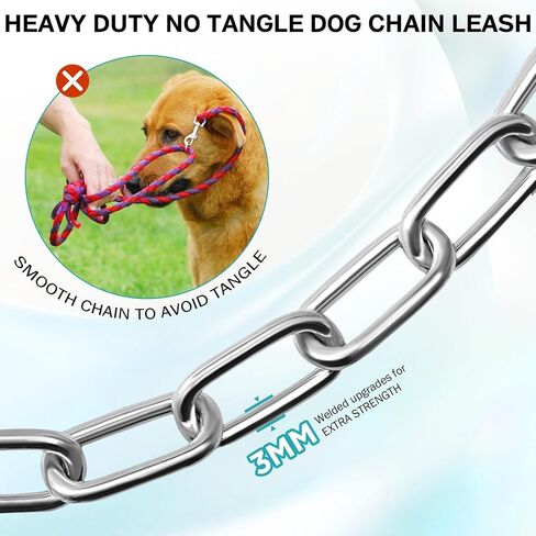 Heavy Duty Dog Chain for Yard-40FT Metal Dog Chain Leash Chew Proof,Long Dog Lead for Outside with Strong Swivel Hook,Outdoor Dog Runner for Camping,Dog Tie Out Cable for Small Medium Dog up to 90LBS in Kuwait