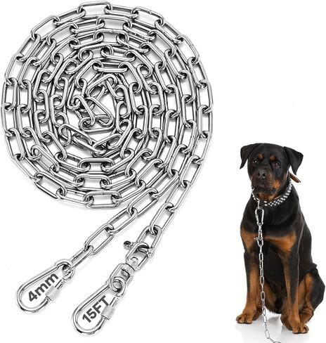 Dog Chain for Yard, 4MM 25FT Leads for Yard Heavy Duty Stainless Steel Dog Tie Out Cable Chew Proof Chain Leashes with Swivel Hook for Camping Outside in Kuwait