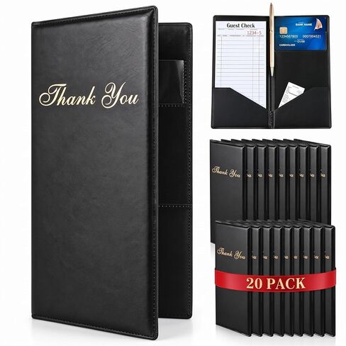 Potchen 20 Pcs Check Presenters for Restaurants, Guest Check Card Holders Black Restaurant Bill Book Tip Check Holders with Gold Thank You Imprint Guest Checkbook for Servers Waitress Waiter in Kuwait