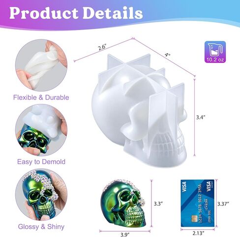 LET'S RESIN Silicone 3D Large Skull Shape Molds, Skeleton Skull Epoxy Resin Mold for Candle Making, Home Decor, Outdoor, Resin Casting Art Crafts in Kuwait