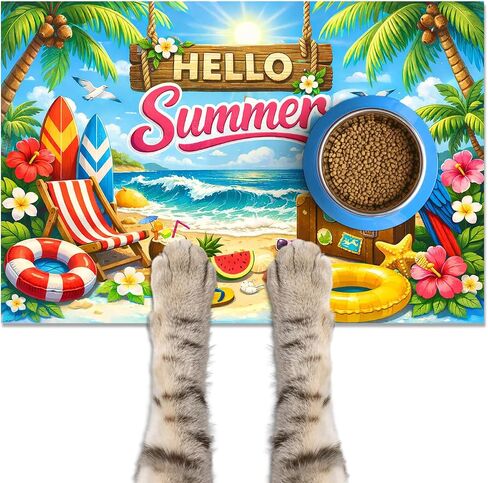 HOMETITUTE Cat Food Mat Beach Cat Print Bowl Placemat 20 x 12 Inch in Kuwait