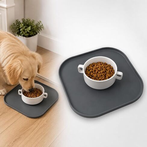 Silicone Pet Feeding Mat, Raised Edge Bowl Tray for Dogs & Cats, 10.24 Inch(Grey) in Kuwait