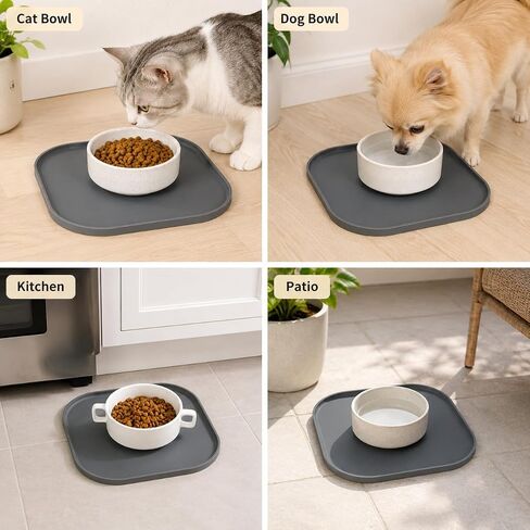 Silicone Pet Feeding Mat, Raised Edge Bowl Tray for Dogs & Cats, 10.24 Inch(Grey) in Kuwait