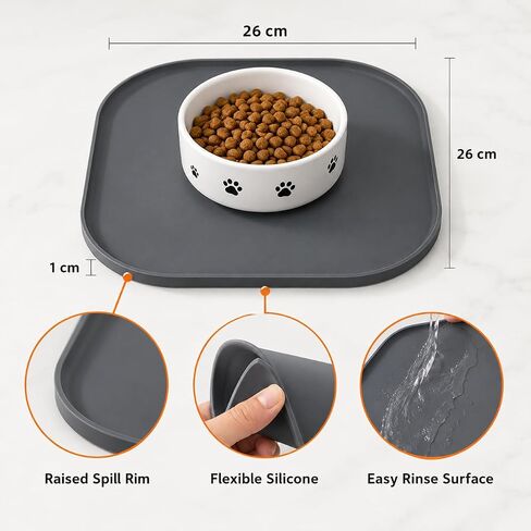 Silicone Pet Feeding Mat, Raised Edge Bowl Tray for Dogs & Cats, 10.24 Inch(Grey) in Kuwait