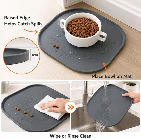 Silicone Pet Feeding Mat, Raised Edge Bowl Tray for Dogs & Cats, 10.24 Inch(Grey) in Kuwait