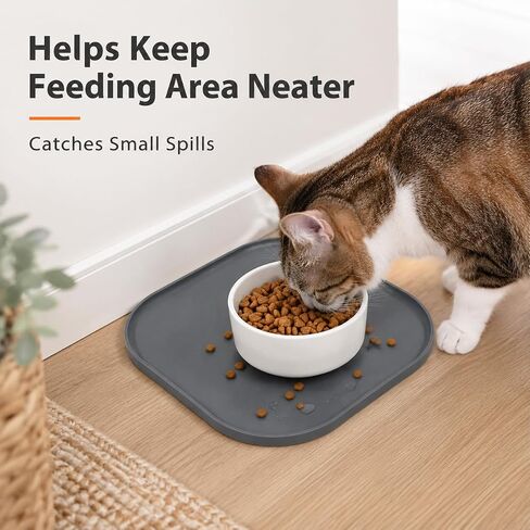 Silicone Pet Feeding Mat, Raised Edge Bowl Tray for Dogs & Cats, 10.24 Inch(Grey) in Kuwait