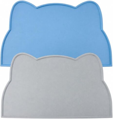 2Pcs Silicone Cat Food Mat Waterproof Cat Bowl Mats Pet Feeding Mat Pet Placemat for Indoor Floors (Gray & Pink) in Kuwait
