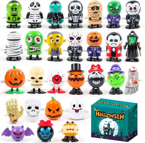 xFFFun 28PCS Halloween Wind Up Toys for Kids Halloween Party Favors Treat Goodie Bag Fillers, Pinata Stuffers Small Classroom Prizes Bulk Trick or Treat Toys Gifts for Boys Girls Giveaways in Saudi Arabia