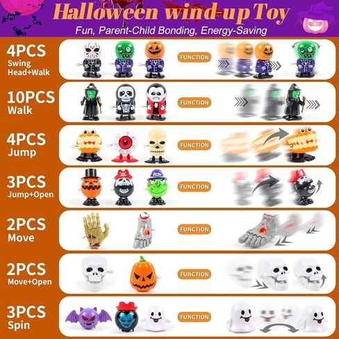 xFFFun 28PCS Halloween Wind Up Toys for Kids Halloween Party Favors Treat Goodie Bag Fillers, Pinata Stuffers Small Classroom Prizes Bulk Trick or Treat Toys Gifts for Boys Girls Giveaways in Saudi Arabia