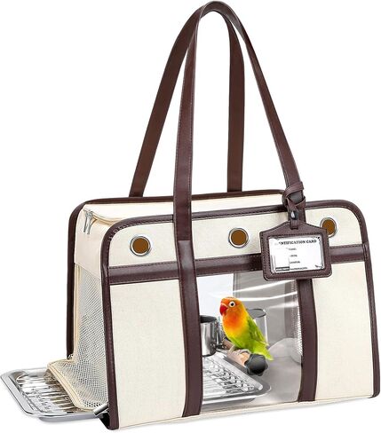 Sanmoncare Airline Approved Bird Carrier for Parrots, Travel Bird Cage Carrier for Cockatiels Conures Small Birds, Portable Pet Carrier Bag with Removable Tray, Breathable Mesh Windows, White in Kuwait