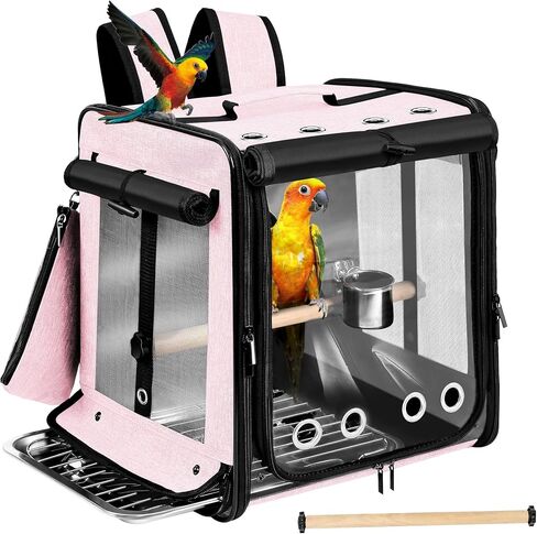 Sanmoncare Bird Carrier for Car Travel with Seat Belt, Indestructible Stainless Steel Mesh Parrot Backpack Travel Cage in Kuwait