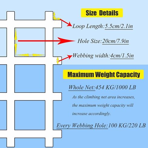 Custom Netting,Playground Rope Cargo Net Climbing Rope Ladder for Treehouse Obstacle Course Accessories Outdoor Play Webbing Kids Hammock Climbing Wall Swinging Bridge Fence,Heavy Duty in Kuwait