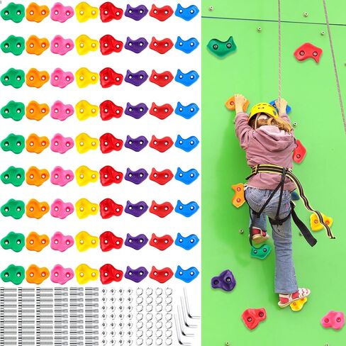 Meooeck 72 Pcs Kids Rock Wall Climbing Holds Set Colorful Grips with Mounting Screws and Hardware for DIY Indoor Outdoor Backyard Playground Back to School Birthday Gift(Classic Color) in Kuwait