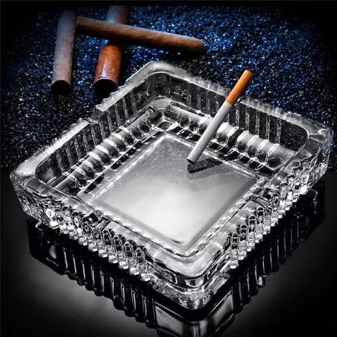 Ashtray 2pack, Large Glass Ashtray for cigarette cigar, Clear Crystal Ash trays Outdoor Glass Spuare Ashtrays (7x7inch) in Kuwait