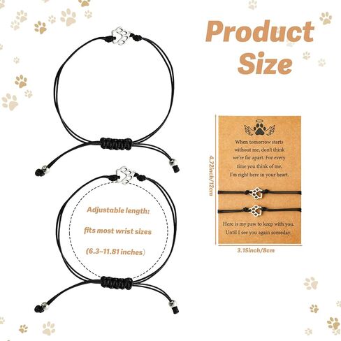 Pet Memorial Gifts Bereavement Loss of Dog Cat Paw Print Bracelets for 2 in Kuwait