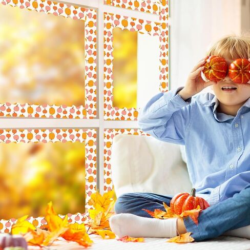 JarThenaAMCS Fall Thanksgiving Bulletin Board Border Orange Pink Pumpkin Die Cut Trim Border Roll for Autumn Thanksgiving Harvest Classroom Chalkboard Window Wall Decor in Kuwait