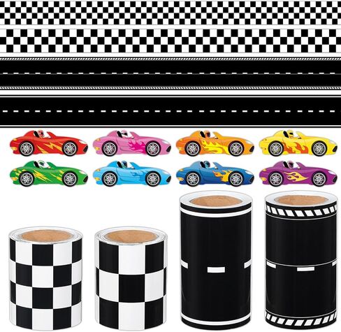 4 Rolls Racing Car Theme Bulletin Board Border Set Race Track Trim 200 Race Car Stickers Race Party Black and White Checkered Bulletin Trim Decorations for Classroom Wall Door Chalkboard Decor in Kuwait