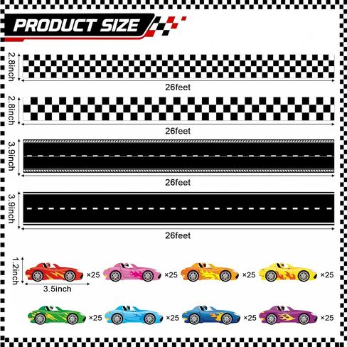 4 Rolls Racing Car Theme Bulletin Board Border Set Race Track Trim 200 Race Car Stickers Race Party Black and White Checkered Bulletin Trim Decorations for Classroom Wall Door Chalkboard Decor in Kuwait