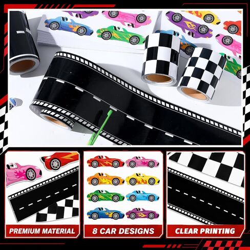 4 Rolls Racing Car Theme Bulletin Board Border Set Race Track Trim 200 Race Car Stickers Race Party Black and White Checkered Bulletin Trim Decorations for Classroom Wall Door Chalkboard Decor in Kuwait