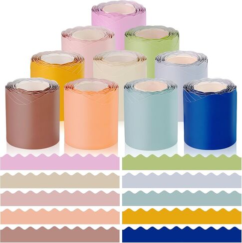 10 Rolls 262.4 Ft Bulletin Board Borders Bright Scalloped Boarders for Bulletin Board Decorations for Classroom Chalkboard Wall, School Whiteboard Trim DIY, Home, Office, Posters & Party in Kuwait