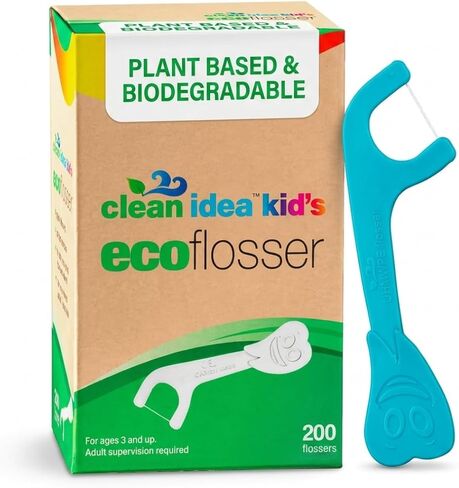 Clean Idea Kids EcoFlosser Pick - 200 Picks- Kids Flossers - Flossers for Kids - Floss Pick - Kids Dental Floss Pick - Floss Pick for Kids - Reach Teeth Easily - Floss Sticks for Kids and Toddlers in Saudi Arabia