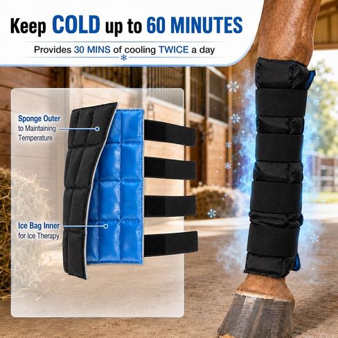 LOVIVO 2 Pack Reusable Gel Horse Ice Boots, Adjustable 4 Leg Cooling Wraps in Kuwait