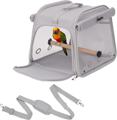 Small Bird Carrier Travel Cage, Portable Bird Cages Bag with Standing Perches for Parrots, Breathable Birds Backpack with Transparent Window for Parakeet Cockatiel Budgies, Grey in Kuwait