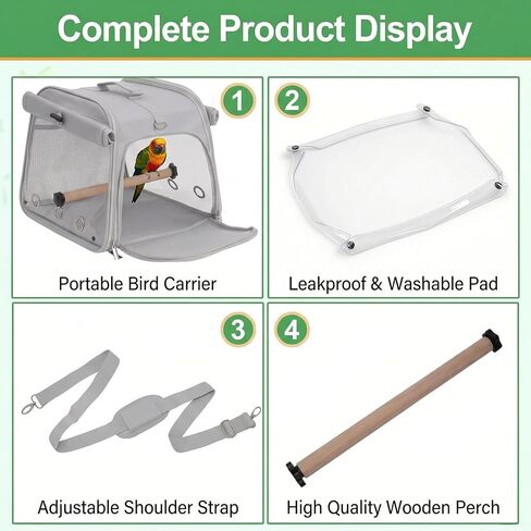 Small Bird Carrier Travel Cage, Portable Bird Cages Bag with Standing Perches for Parrots, Breathable Birds Backpack with Transparent Window for Parakeet Cockatiel Budgies, Grey in Kuwait