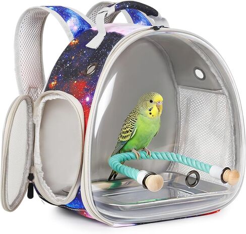 Galaxy Bird Travel Carrier Backpack, Water and Food Cup, Tray and Perch, Clear Bubble Space Capsule Carry Bag in Kuwait