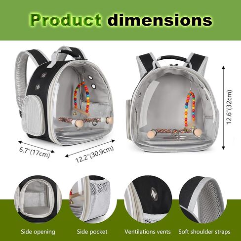 Portable Parrot Travel Cage Carrier with Small Swing Toy&Cage Colorful Toys Set Small Bird Parakeet Bag with Standing Perch Bird Carry Transport Bag (Black, Backpack/Swing) in Kuwait