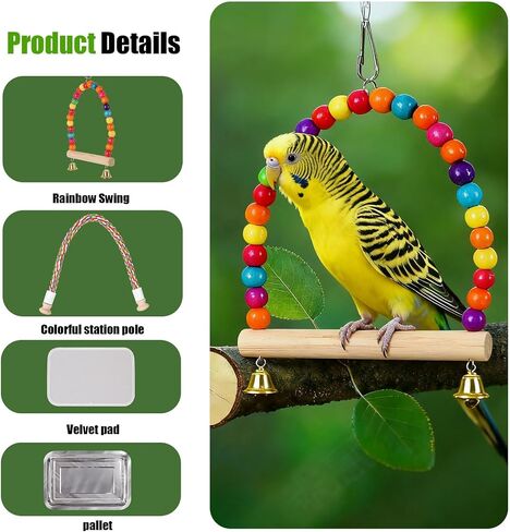 Portable Parrot Travel Cage Carrier with Small Swing Toy&Cage Colorful Toys Set Small Bird Parakeet Bag with Standing Perch Bird Carry Transport Bag (Black, Backpack/Swing) in Kuwait