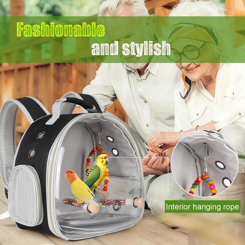 Portable Parrot Travel Cage Carrier with Small Swing Toy&Cage Colorful Toys Set Small Bird Parakeet Bag with Standing Perch Bird Carry Transport Bag (Black, Backpack/Swing) in Kuwait