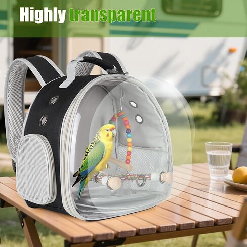 Portable Parrot Travel Cage Carrier with Small Swing Toy&Cage Colorful Toys Set Small Bird Parakeet Bag with Standing Perch Bird Carry Transport Bag (Black, Backpack/Swing) in Kuwait