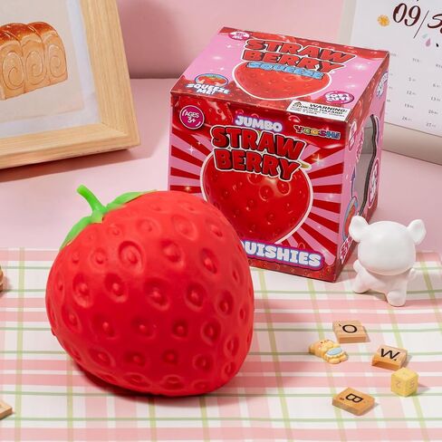 Jumbo Strawberry Squishy Toys, Giant Realistic Fruit Squishy, Soft Slow Rising Stress Ball, Sensory Fidget Toy for Anxiety Relief, Kids & Adults Gift, Party Favor in Kuwait