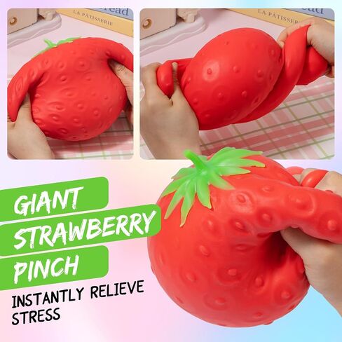 Jumbo Strawberry Squishy Toys, Giant Realistic Fruit Squishy, Soft Slow Rising Stress Ball, Sensory Fidget Toy for Anxiety Relief, Kids & Adults Gift, Party Favor in Kuwait