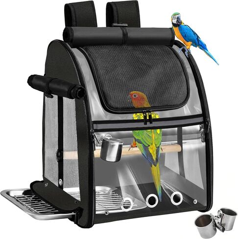 Sanmoncare Bird Carrier Backpack with Stainless Steel Mesh, Parrot Travel Cage with Stand, Easy to Clean, Portable Conures Travel Bag, Pet Breathable Travel Cage in Kuwait