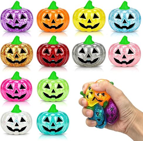 8 Pack Halloween Squishy Toys, Glitter Pumpkin Sensory Fidget Toys in Kuwait