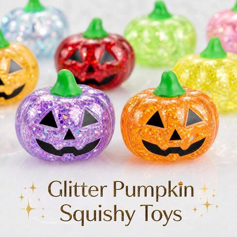 8 Pack Halloween Squishy Toys, Glitter Pumpkin Sensory Fidget Toys in Kuwait
