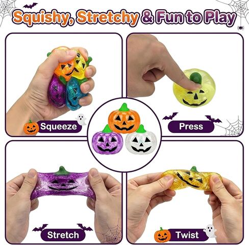 8 Pack Halloween Squishy Toys, Glitter Pumpkin Sensory Fidget Toys in Kuwait