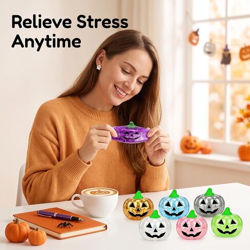 8 Pack Halloween Squishy Toys, Glitter Pumpkin Sensory Fidget Toys in Kuwait