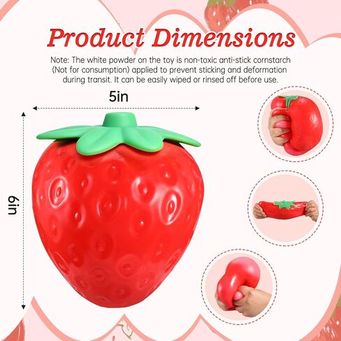 6‑Inch Giant Strawberry Squishy Slow Rising Jumbo Squishy Toy, Big Realistic Soft Fruit Squeeze Stress Ball, Anxiety‑Relief Fidget Sensory Toy, Desk Decoration, Party Favor Gift for Adults and Kids in Kuwait