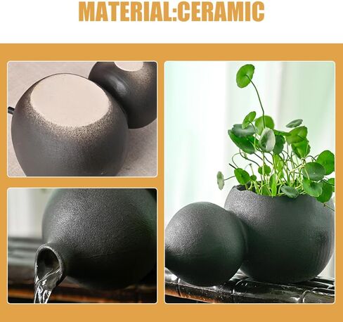 Black Ceramic Jar Waterfall Fountain Decor for Courtyard Water Gardens in Kuwait