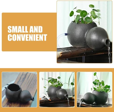 Black Ceramic Jar Waterfall Fountain Decor for Courtyard Water Gardens in Kuwait